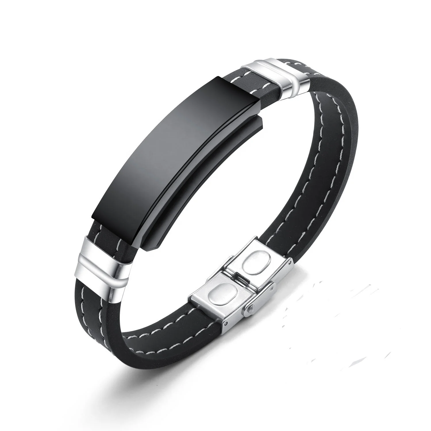 

Length Adjustbla Fashion USA Men's Jewelry Bracelet Genuine Silicone Bangle, Black