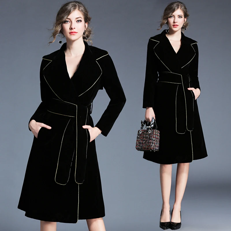 

Guangzhou factory winter new design wholesale in stock casual fashionable double-breasted sexy v neck women black velvet coat