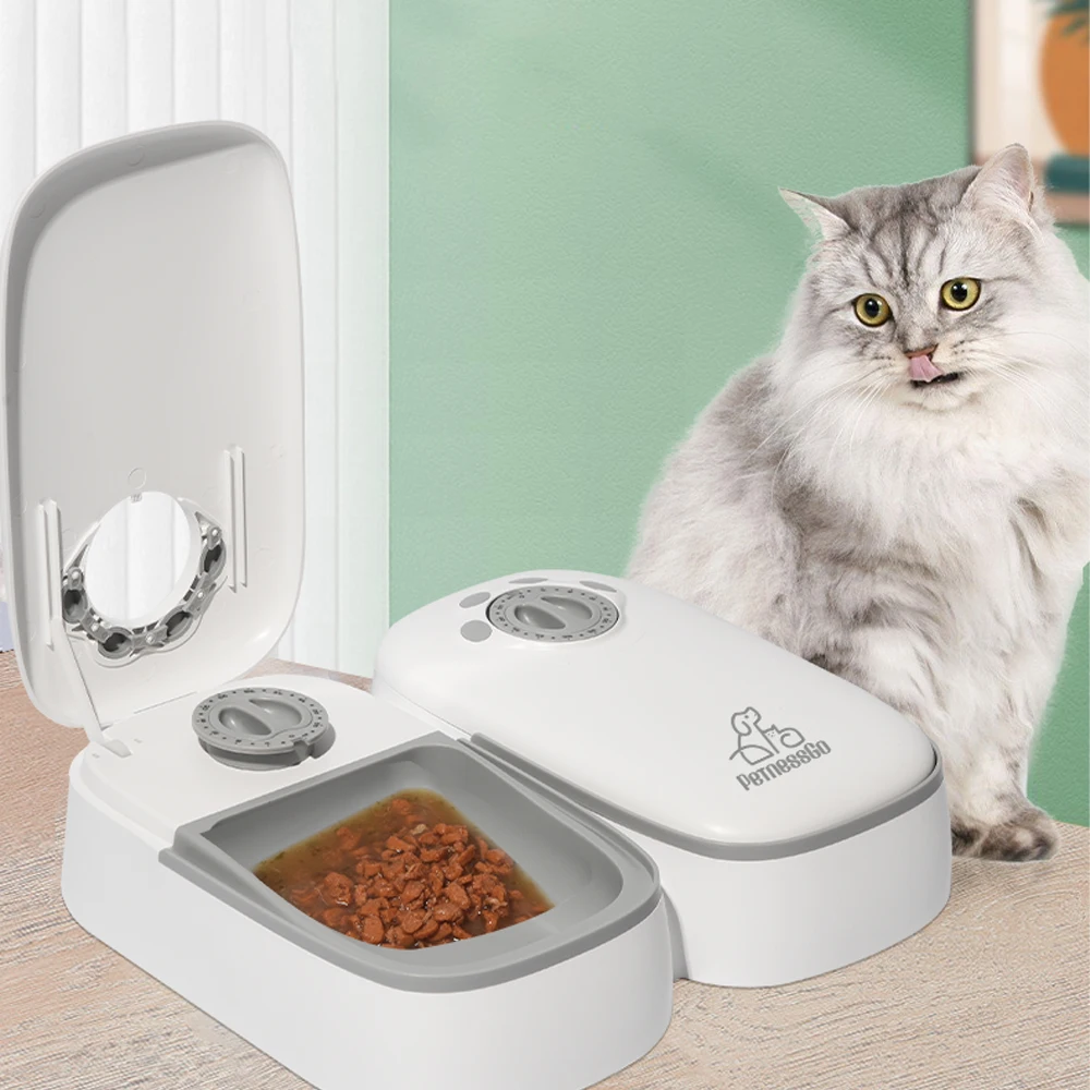 

PetnessGo 2 in 1 Automatic Feeding Bowl Smart Automatic Cat Feeder with 1 Days Portion Timer Setting Ice Pack, White