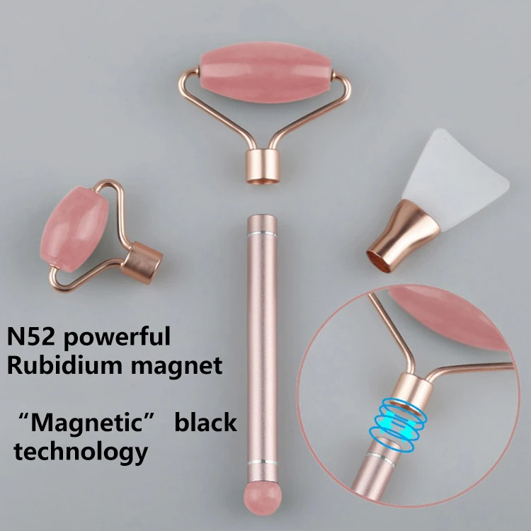 

Private Label Magnetic detachable head 100% Natural Aventurine Rose quartz face massage Tool Anti Aging jade facial roller set