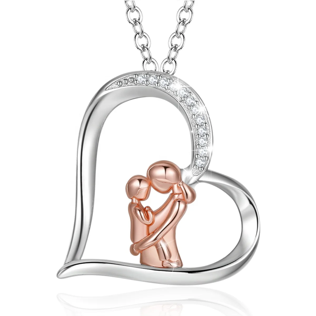 

Merryshine Custom Personalized Zircon Plated 925 Sterling Silver Necklace Heart Mom Mother Pendant Necklace