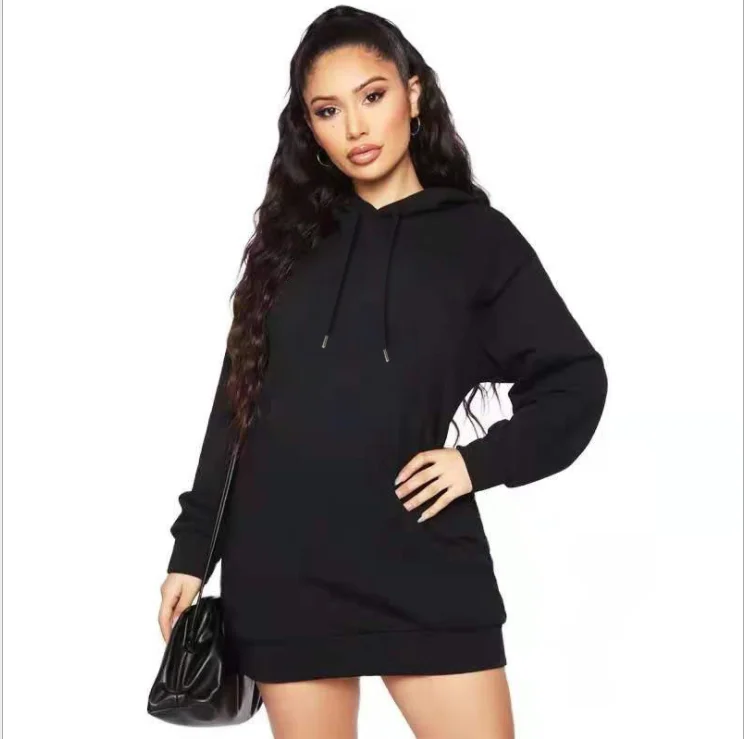 

2021wholesale Hot Selling Women's Clothing Fitness Black Sportswear Long sleeve Hoodie Dress For Women