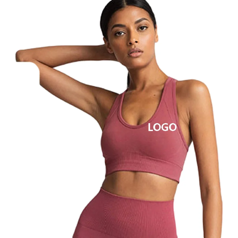 

Seamless top workout clothes women's high elastic open shoulder sports bra personality LOGO pattern tight sexy yoga bra, Colors