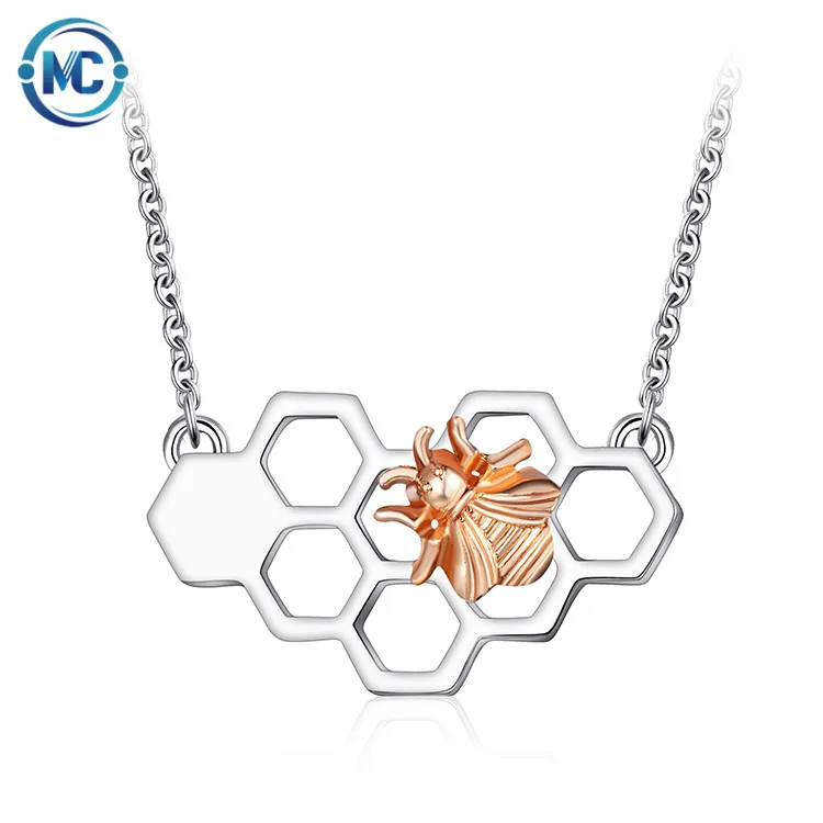 

2021 New Arrival Jewelry Gold Geometric Cute Honey Bee Honeycomb Necklace For Women