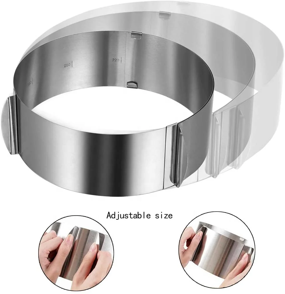 

Stainless Steel Cake Ring 6 to12 Inch Adjustable Cake Mousse Mould Baking Cake Decor Mold Ring