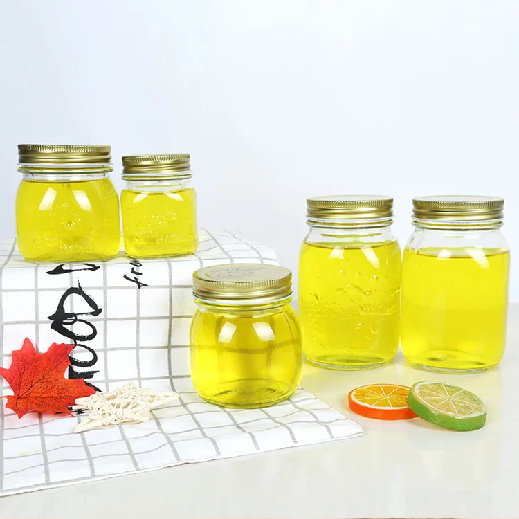 

180ml 300ml 500ml 1L clear embossed glass container for coconut oil with screw top lid