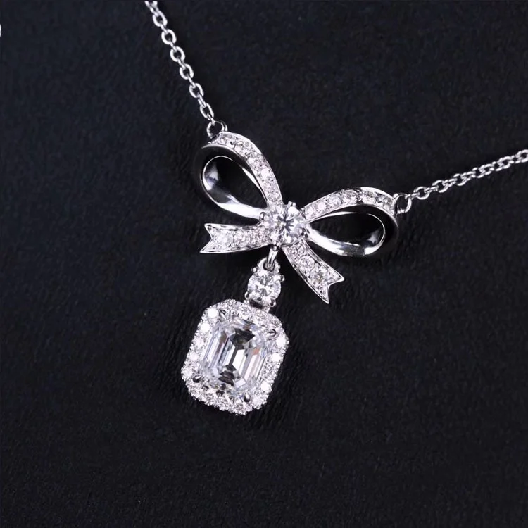 

Fashion Bow Pendant Necklace Hanging Square Crystal Zircon Romance Fine Jewelry For Women Wedding Charm Neck Chain New Year Gift, Accept custom colors