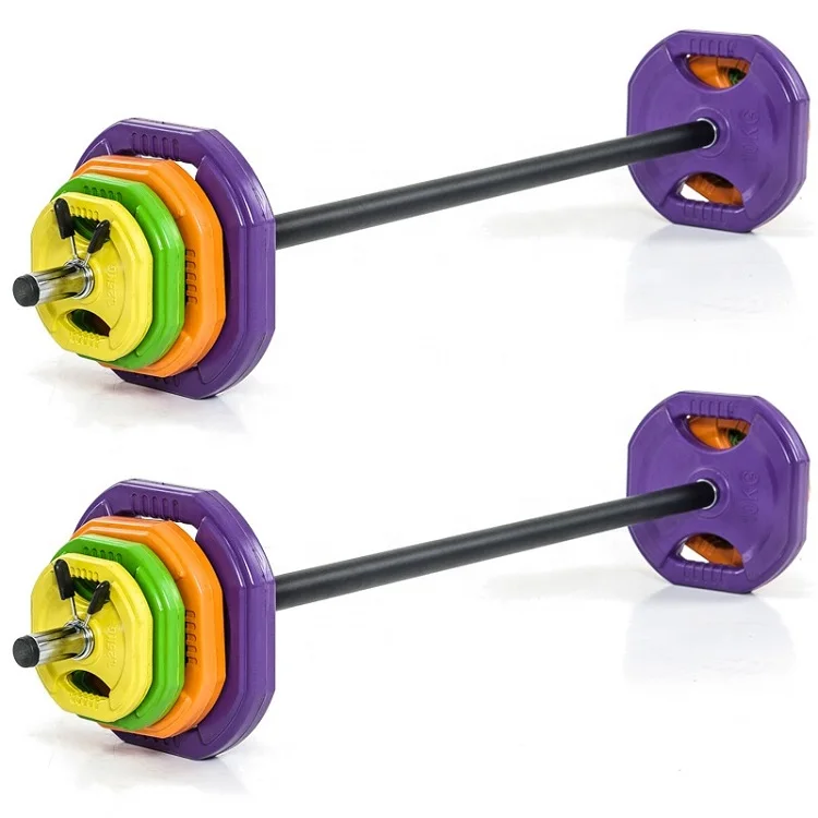 

High quality household 10kg 20kg 40kg studio gym Weight Lifting pump Aerobic bar dumbbell barbell set, Colourful