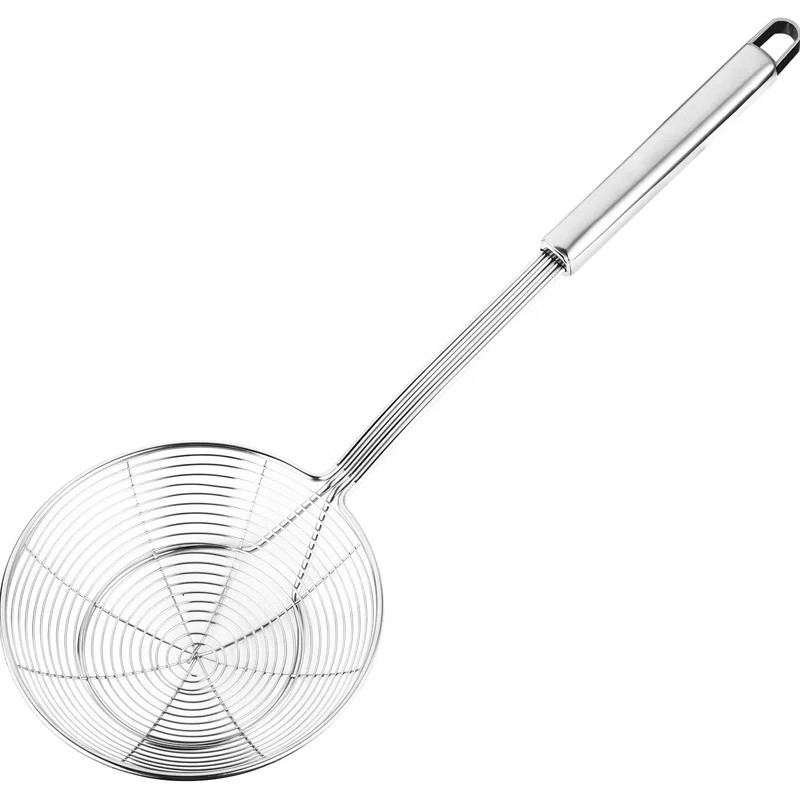 

Solid Stainless Steel Spider Strainer Skimmer Cooking Frying Ladle Kitchen Utensils Wire Pasta Strainer Spoon, Silver
