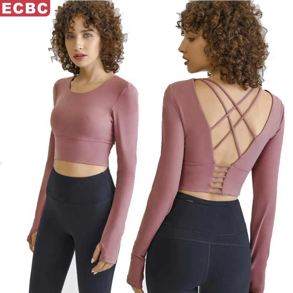 

Workout Crop Activia Mesh Backless Yoga Top Quality Fitness Women's Activewear Long Sleeve Bodysuit Recycled Fabric Yoga Wear, Customized color or in-stock color