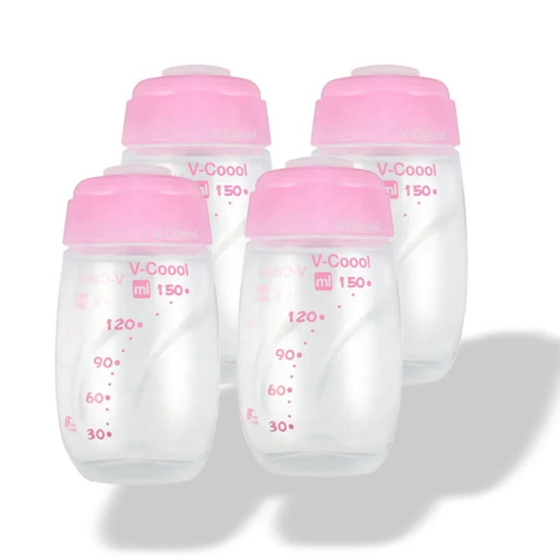 

V-coool breast feeding150ml 6oz BPA free food grade PP plastic milk storage baby bottle, Pink and clear body