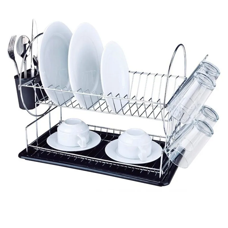 

Kitchen Countertop Saving Space 2 Tier Kitchen Dish Rack and Drainboard