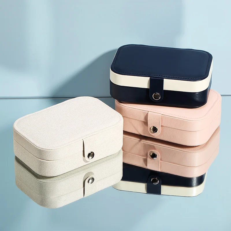 

Travel Jewelry Case Box Women PU Leather 2 Layer Jewelry Organizer Holder for Necklace Earring Rings, Pink, white, navy blue