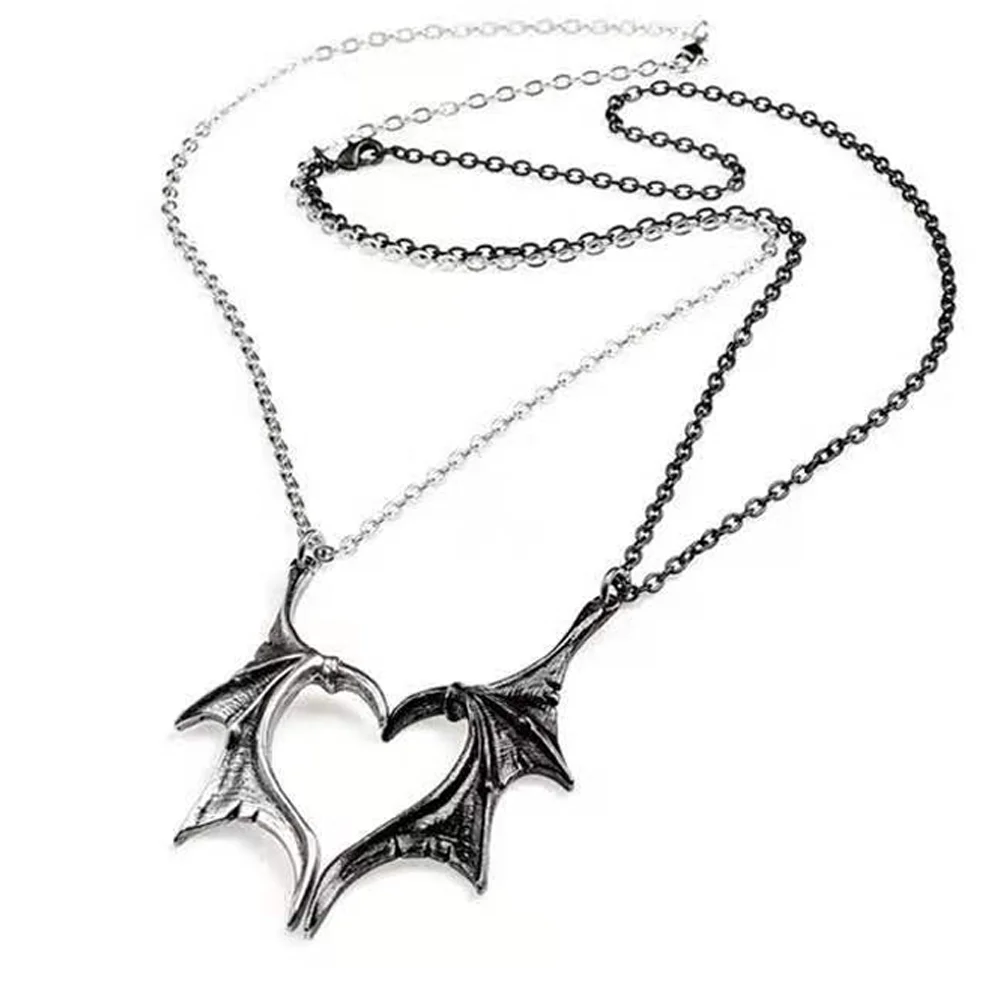 

Hot sale hip hop punk demon heart-shaped wings pendant gothic couple necklace