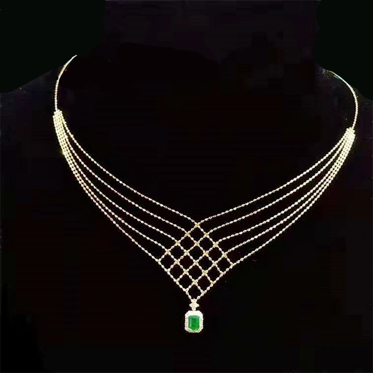 

Most popular products Weave Lattice Chain Choker Necklace Natural Emerald and Diamond Pendant 18K Solid Gold, Color separation