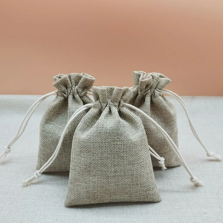 

Manufacturers Custom Logo Printed Colorful Reusable Natural Burlap Hessian Linen Drawstring Jute Gunny Pouch