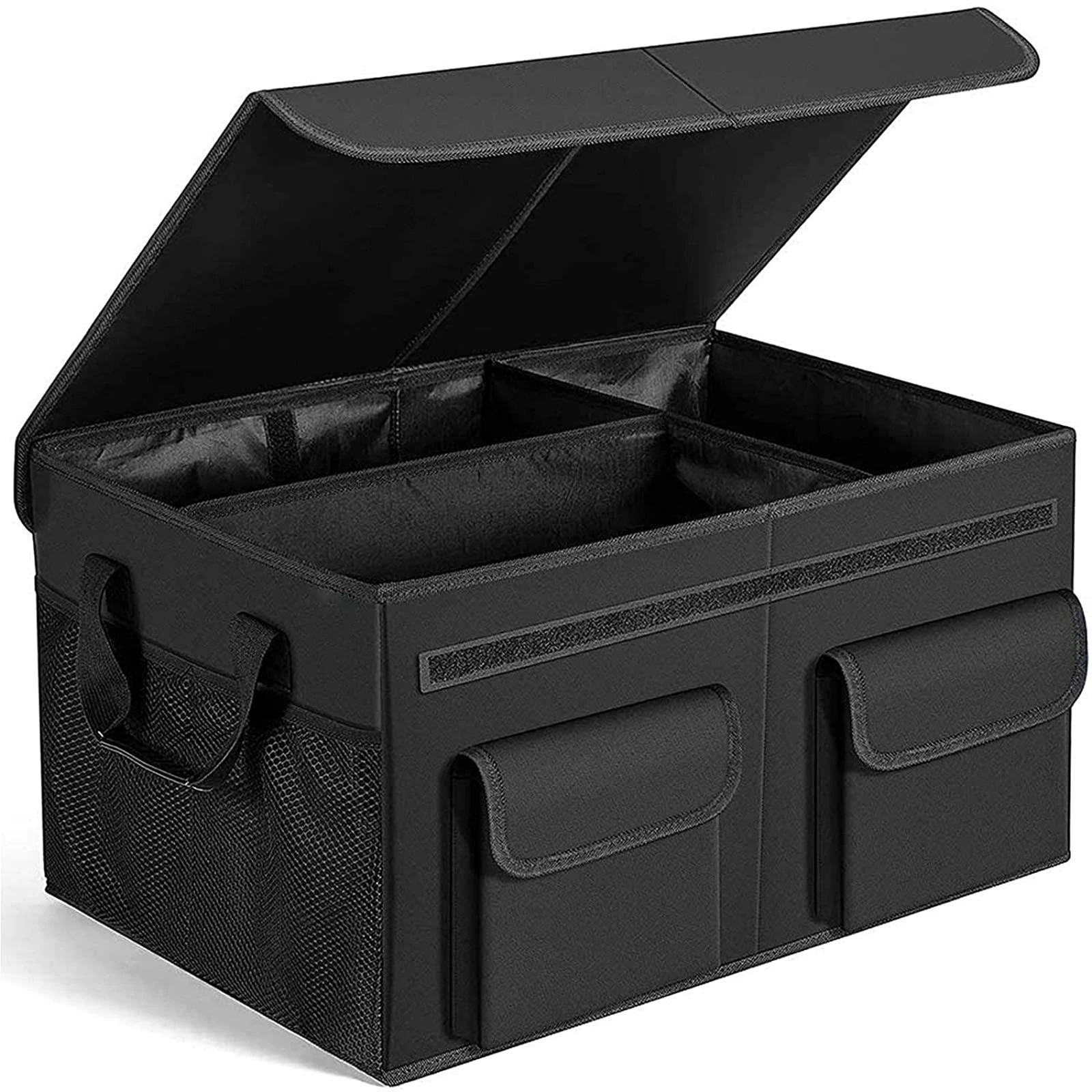 

Factory Custom Foldable Car Trunk Organizer with Lid3 Compartments 8 Pockets Leather Handles Non-Slip Bottom for SUV Van