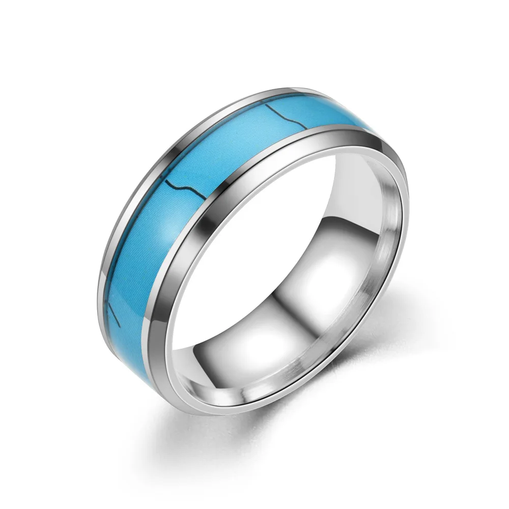 

Brand new 8mm Fashion Jewelry Turquoise Stainless Steel enamel Simple Men's Women's Ring