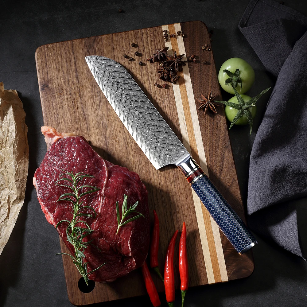 

Resin Honeycomb Handle Santoku Knife 7Inch Damascus Steel VG10 Santoku Knife