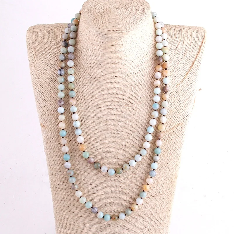 

New Women Gemstone white howlite Necklace 8mm  Knotted 37 colours Natural Stone long Double Wrap Necklace, 37 colour