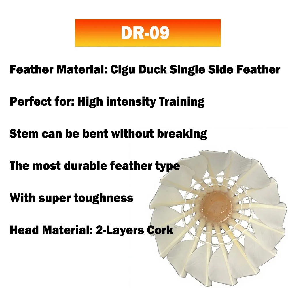 DunRun DR-09 Super Durable Cigu Duck Single Side Feather Club Tournament and Training Shuttle Custom Badminton Shuttlecock