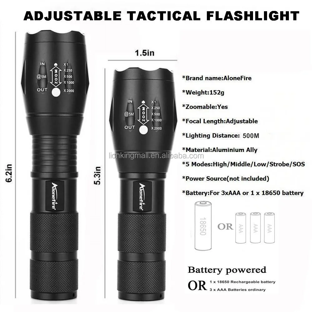 G700 LED Flashlight 2600mAh 3.7V Li-ion Rechargeable Batteries Charger & USB