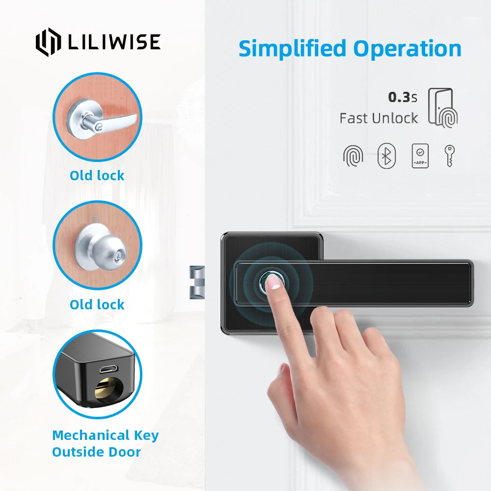 
Simplified Lever Security WiFi Bluetooth APP Access Smart Keyless Fingerprint Cabinet Door Handle Lock 