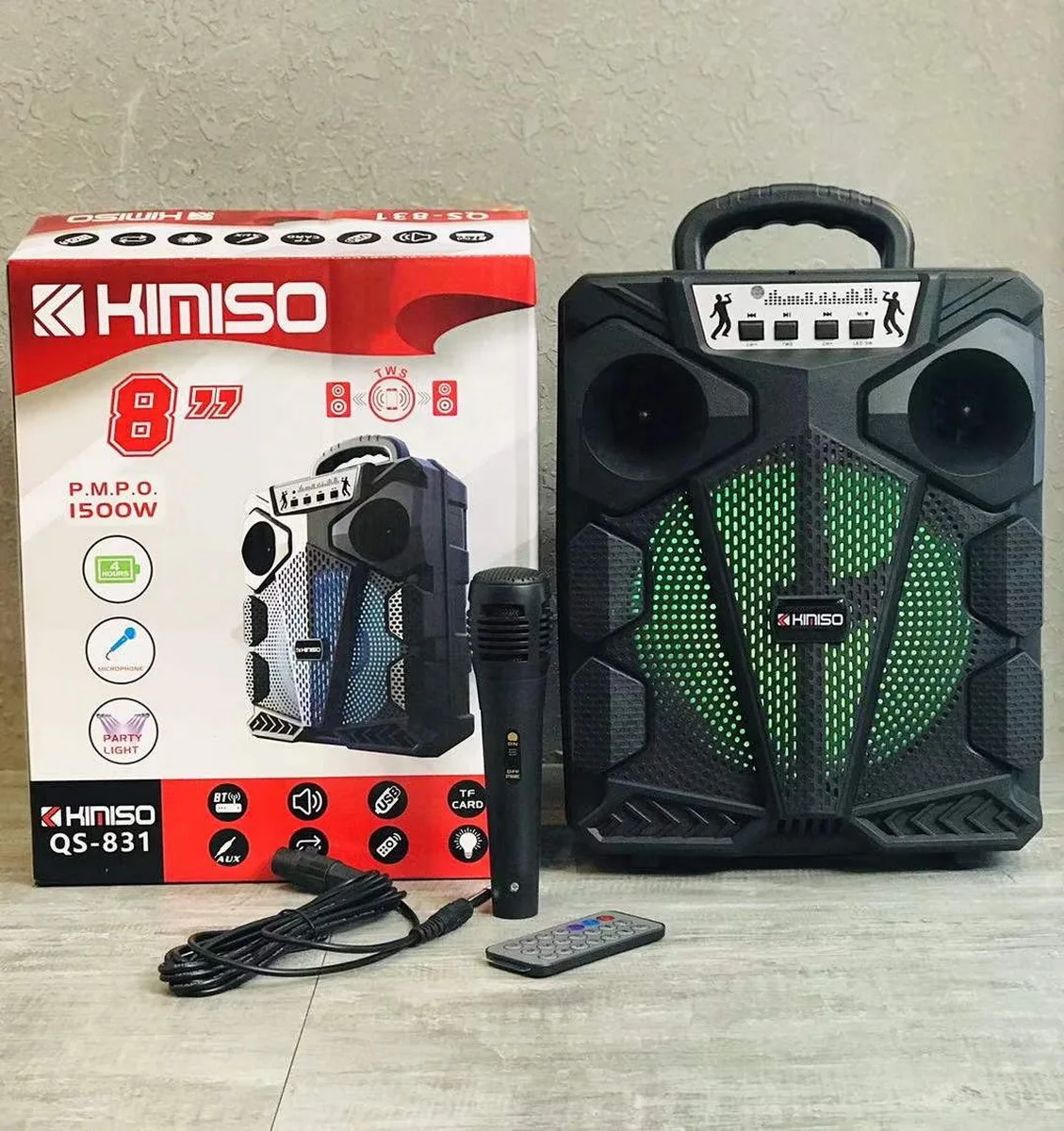 

QS-831 Amazon hot sale 8 inch portable speaker good quality stereo bt speaker with wired microphone