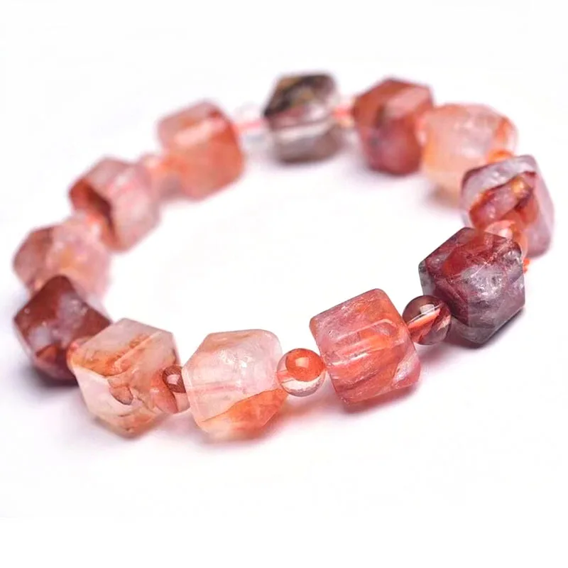 

High Quality Square Sugar Bracelet Healing Crystals Red Glue Flower Quartz Cubes Jewelry Bracelet