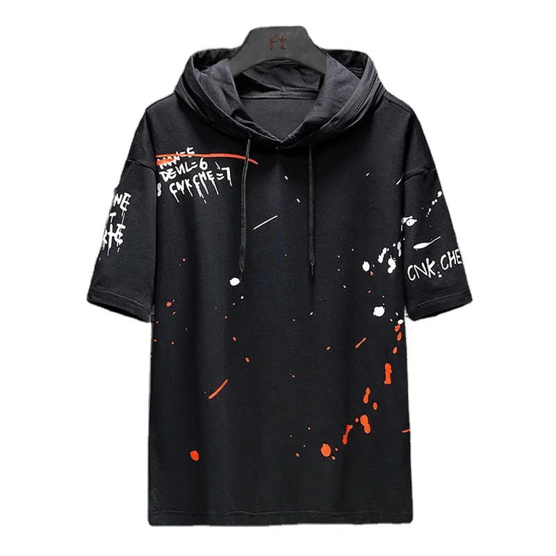 

SingleRoad Men's T-shirts Summer 2021 100% Cotton Hooded Oversized Tshirt Printing Streetwear Short Sleeve Unisex T shirt Men