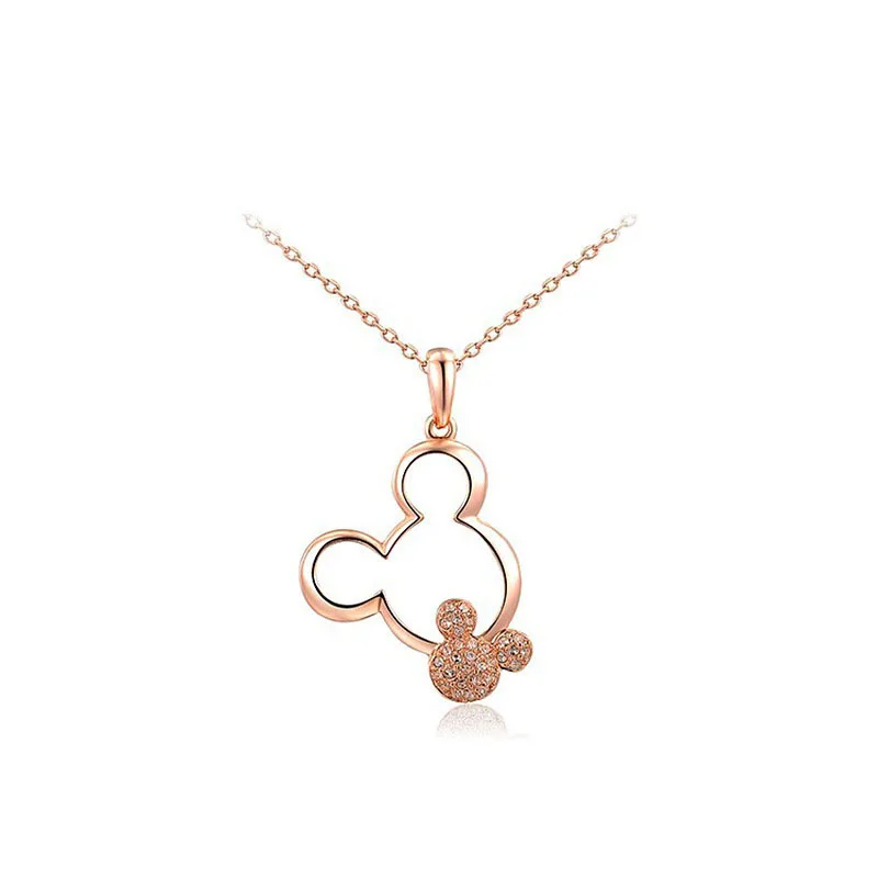 

Mickeyy Mouse Fashion Necklace Rose Gold Silver Crystal Cute Mickey Pendant Wholesale High Quality Jewelry Development, As picture