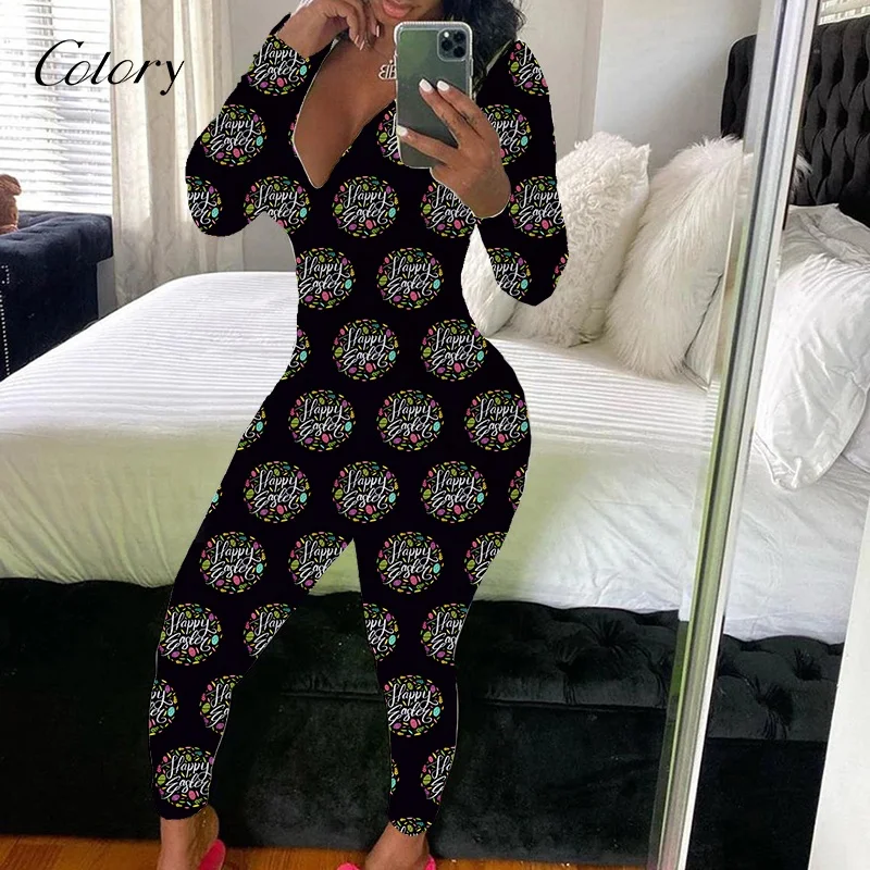 

Colory Hot Sale Product Comfortable Women Pajamas Long Sleeve Cute Holiday Adult Onesie With Butt Flap, Customized color