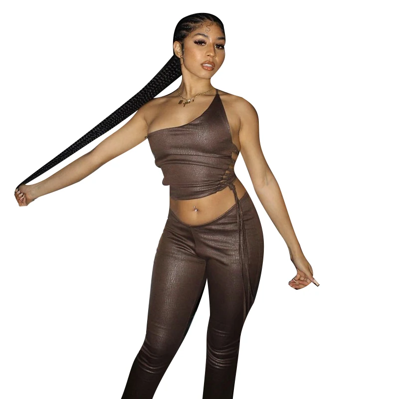 

MS129 Leather Bodycon Solid Color Plus Size Two Piece Set Fall Clothing For Women Sexy And Club Clothes ready to ship, Blue