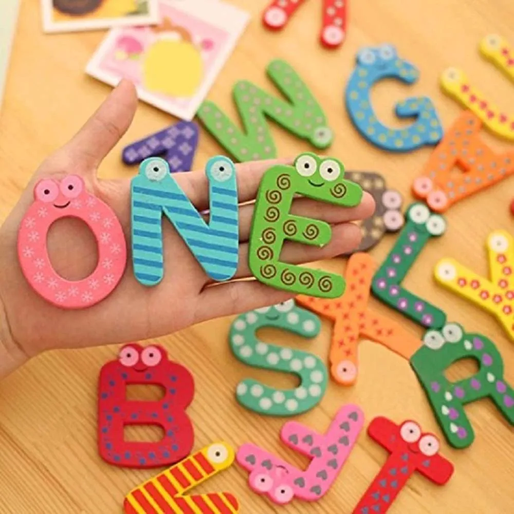 

26 Alphabet Wooden Colorful Cartoon Fridge Magnetic Letters Stickers Cute Fridge Magnets Child Educational Toy, Colors