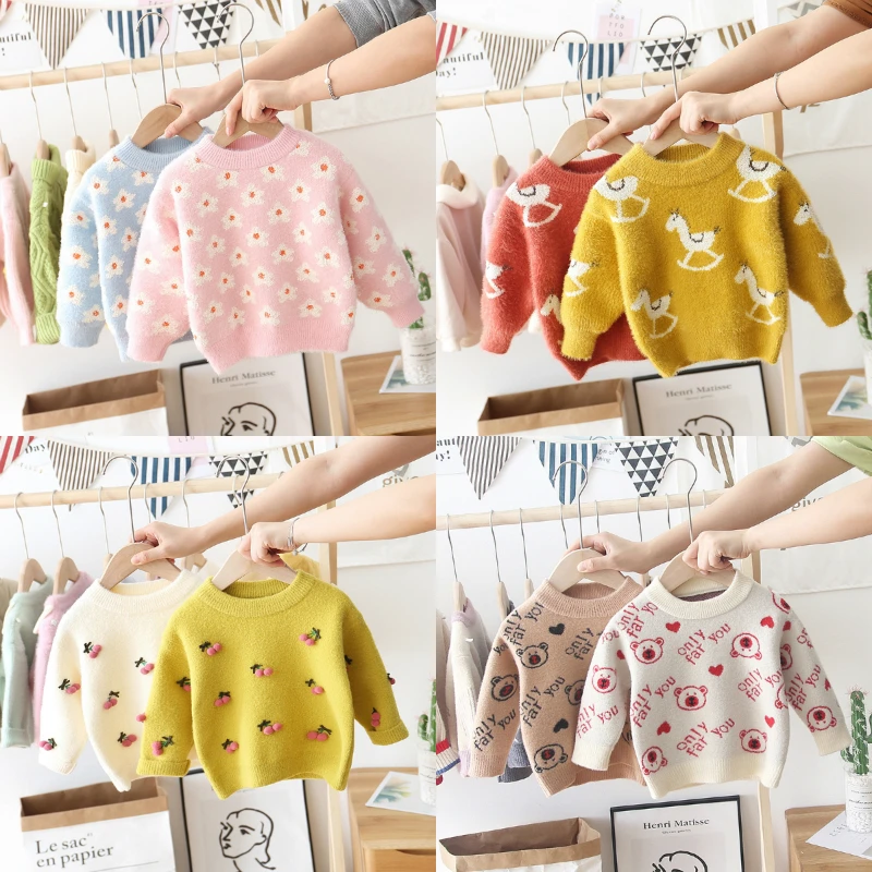 

Children's new winter sweater double layer warm cartoon children's knitwear sweater