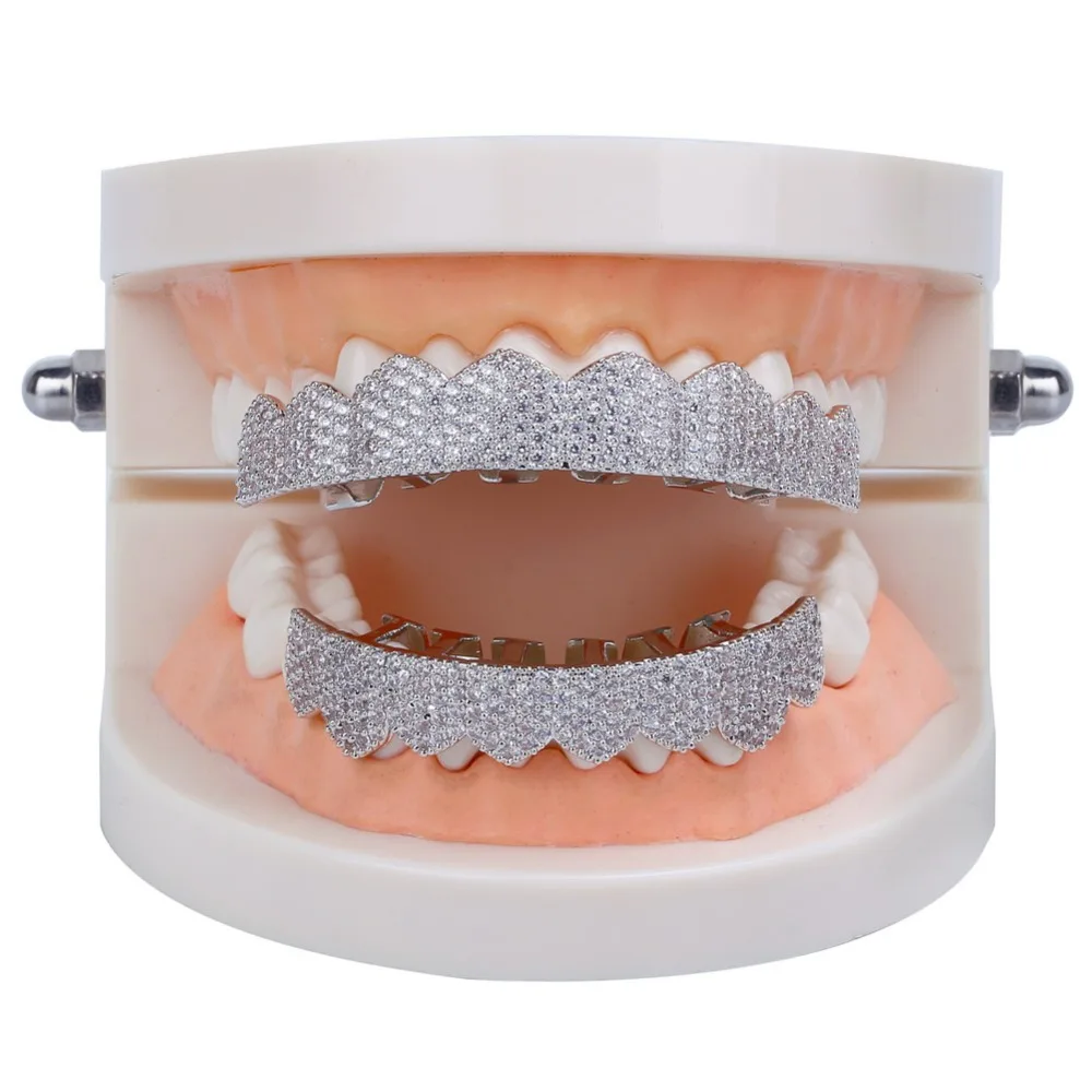 

Halloween Party Decoration Iced Out Hip Hop Teeth Grillz Micro Pave Cubic Zircon Top & Bottom Grills Teeth