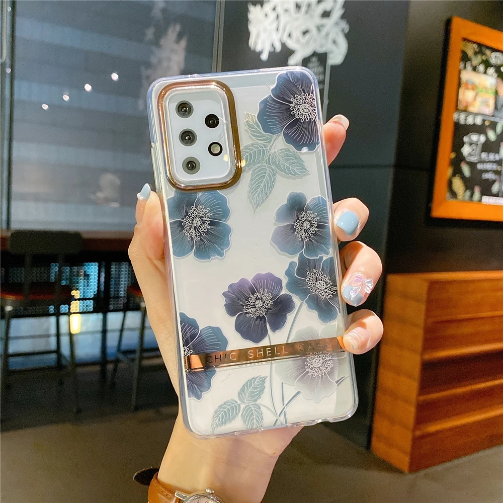 

Luxury Shell Texture Flower Case For Iphone XR XS Max X 8 7 6S Plus Soft IMD Glitter Finger Ring Crystal Phone Back Cover 13 Pro, As pictures show