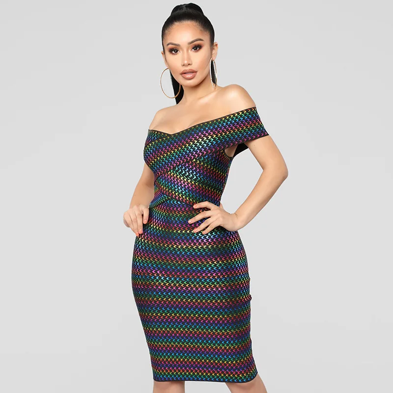 

2021 new European and American fashion hot color sexy one-neck strapless backless slim bandage dress women, Photo color