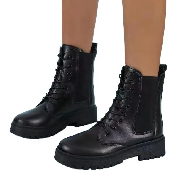 

Wholesale New Trend Black Woman Chelsea Chunky Platform Ankle Boots Botines