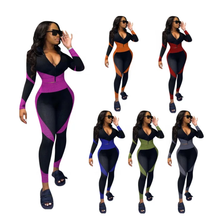 

Two Piece Pant Set Women Winter Clothes Long Sleeve Clothing Sexy Yoga Suit Sport Wear