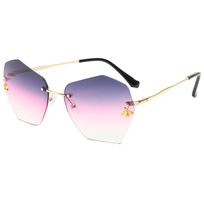 

2022 Oversized Rimless Sunglasses Gradient Color UV400 Metal Polygon Irregular Women Sun Glasses