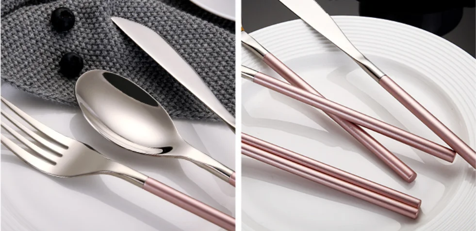 Chinabrett - platware aro neoksidebla ŝtala arĝenta tuko kun rozkolora tenilo neoksidebla ŝtala arĝenta tuko 12