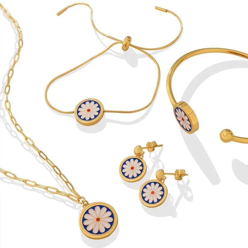 

bijoux en aci inoxyd Little Daisy stainless steel jewelry Necklace Bracelet Jewelry set 18k gold plated jewelry schmuck