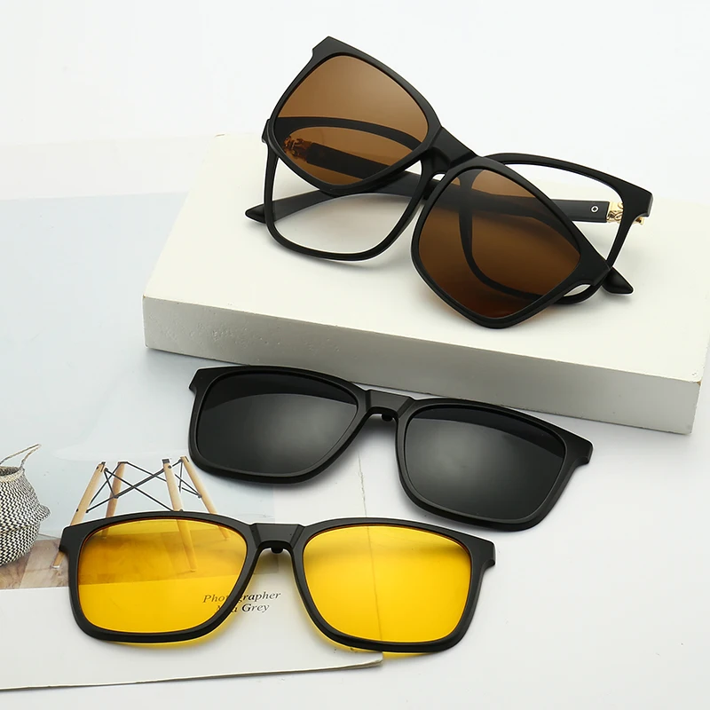 

Interchangeable Magnetic Clip On Glasses Super hot sale Eyewear 5 in 1 Magnet Polarized Sunglasses, 5colors