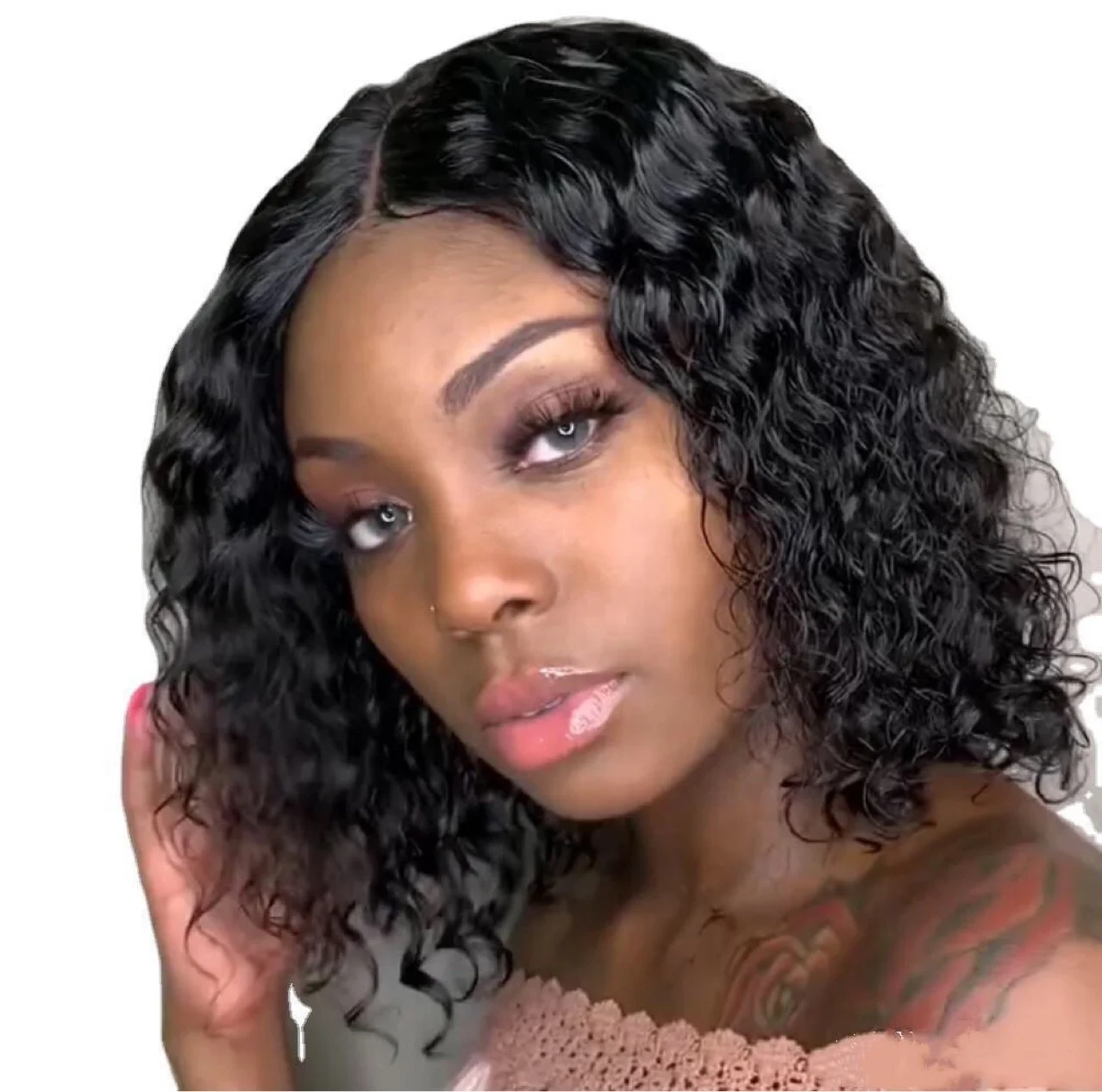 

14 inch # Thin Swiss Lace Frontal Closure Wig, Cuticle Aligned Pre Plucked Hair HD Lace Wig