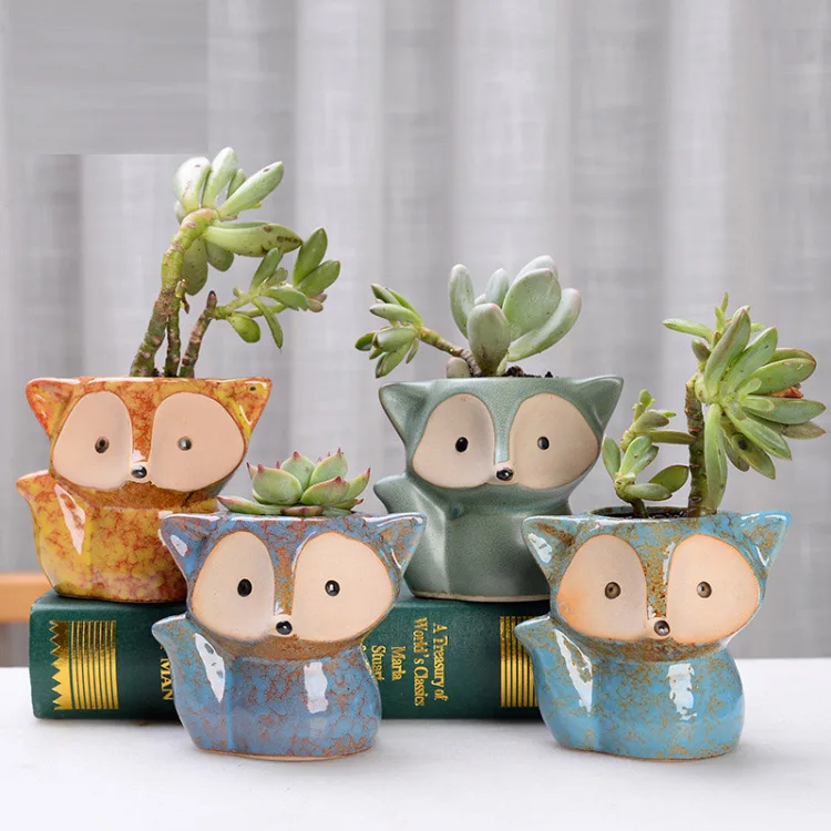 

Ceramic Planter for Succulent Cactus small fox Flowerpot Plant Flower Pot indoor ceramic pots for succulent plants, Customized color