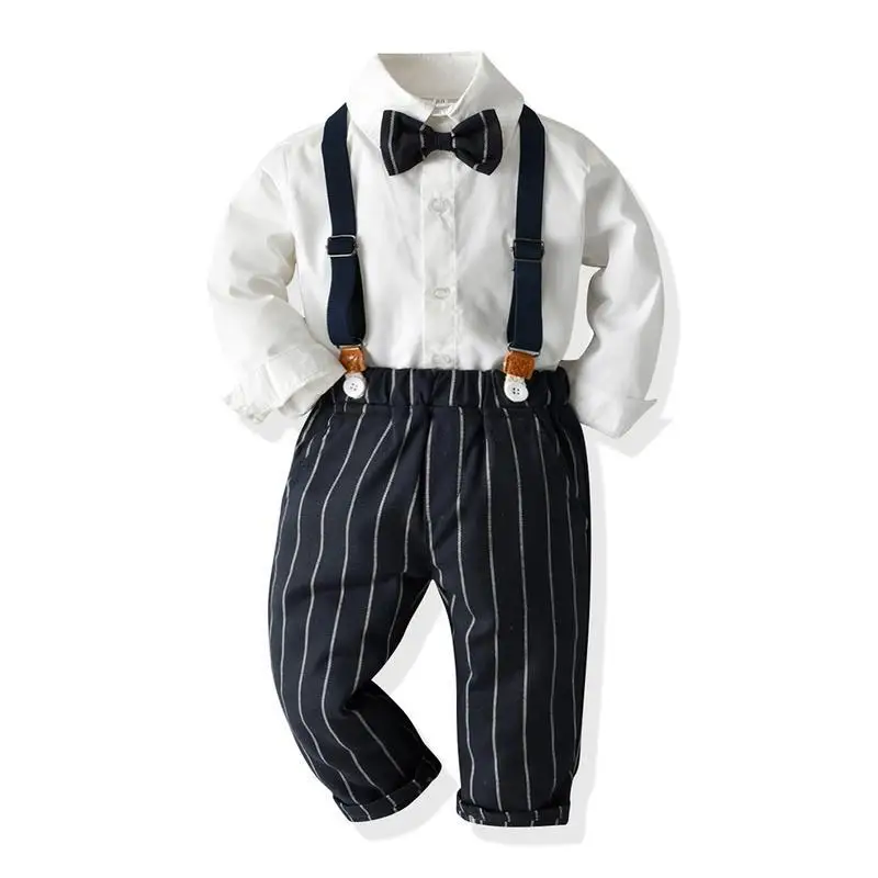 

2168 Toddler Boy Clothes Children Clothing Baby Boys Clothes Gentleman Sets Long Sleeve Shirt Suspender Trousers Suits Outfits, As picture