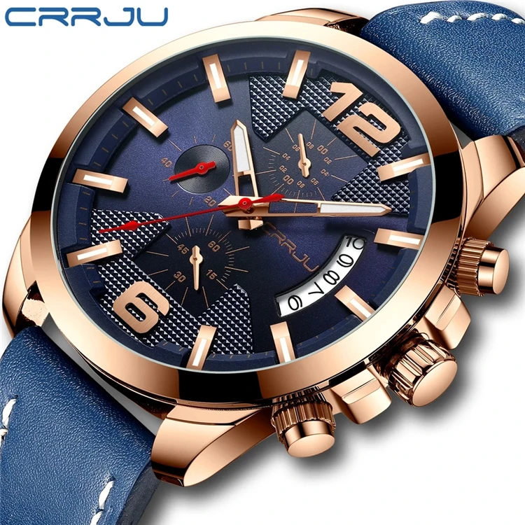 

Top Luxury Brand CRRJU 2285 New Chronograph Men Watch Hot Sale Fashion Military Sport Leather Wristwatch Relogio Masculino