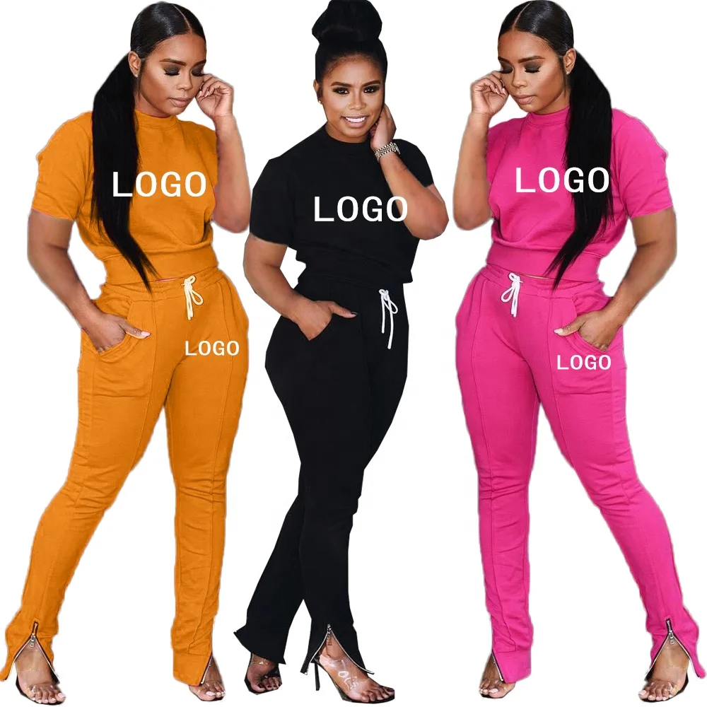 

Custom Pantalon Femme Pants Sets For Women Sweat Pants Women Clothing Sets Split Zip Two Piece Pants Set 2021