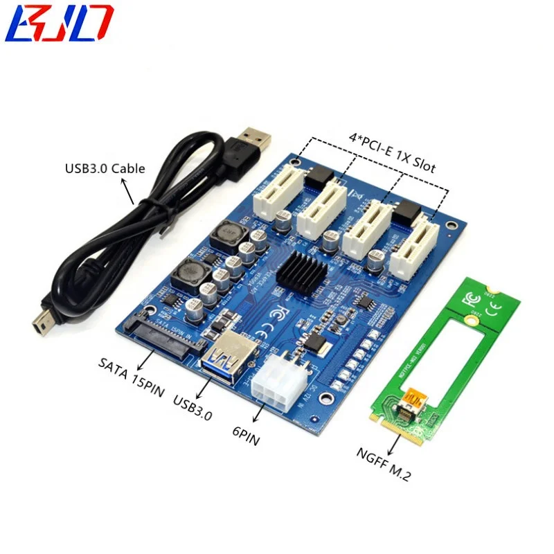 

NGFF M.2 Port to 4 PCIe 1X Adapter 4 Ports PCI-E X1 Multiplier Expansion Card